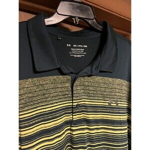 Under Armour Playoff Polo Shirt Short Sleeve Green Yellow Stripe Men’s 3XL Golf